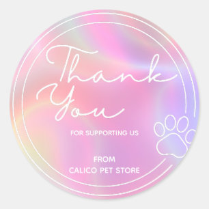 Sticker Rond Holographique Personnalisé Cute Paw Pet Store Entr