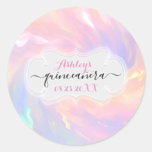 Sticker Rond Holographique Princesse Sauvegarder la Date Quince