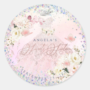 Sticker Rond Holographique Sweet sixteen Confetti Blush rose Go
