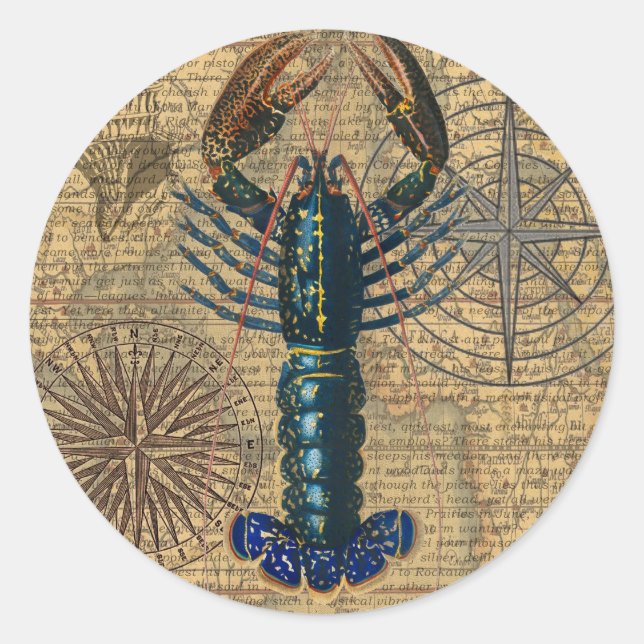 Sticker Rond Homard Coquillages Fruits de mer Maine Classique O (Devant)