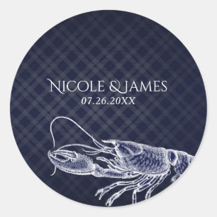 Sticker Rond Homard vintage Marine Bleu Élégant Chic Party Favo