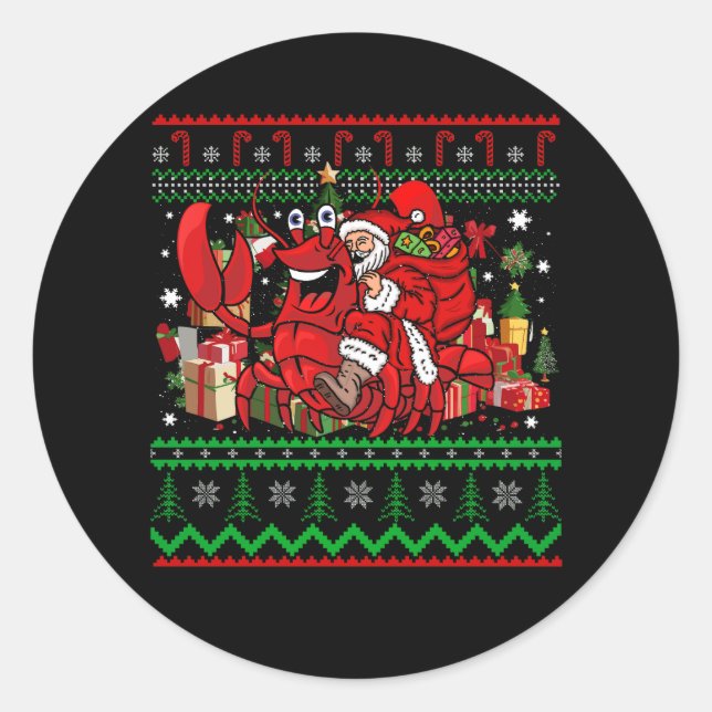 Sticker Rond Homards Vilains Noël Père Noël équitation Homard J (Devant)