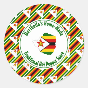 Sticker Rond Home Fabriqué CHAUD SAUCE POIVRE Zimbabwe Drapeau