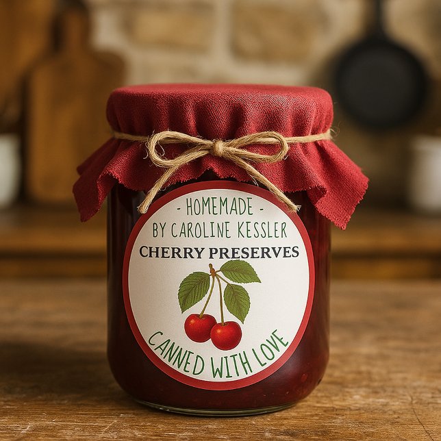 Sticker Rond Home Made Cherry Preserves Canning Label Sheet (Créateur téléchargé)