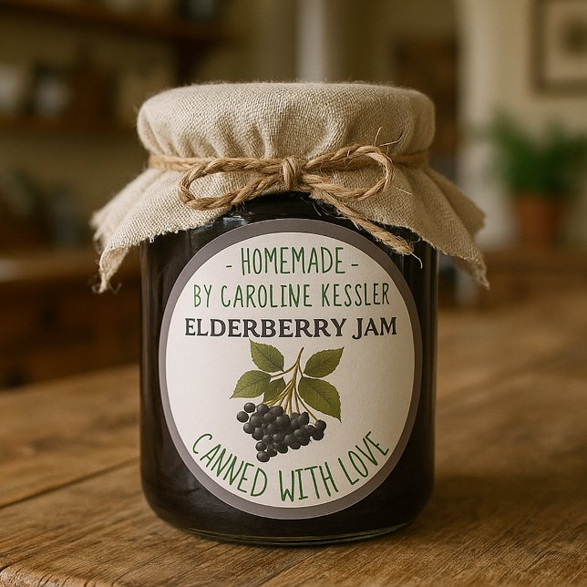 Sticker Rond Home Made Elderberry Jam Canning Label Sheet (Créateur téléchargé)