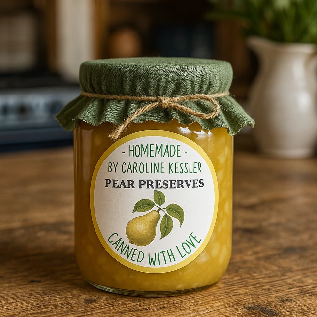 Sticker Rond Home Made Pear Preserves Canning Label Sheet (Créateur téléchargé)