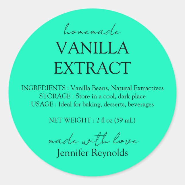 Sticker Rond Homemade Vanilla Extract neon green Instructions (Devant)