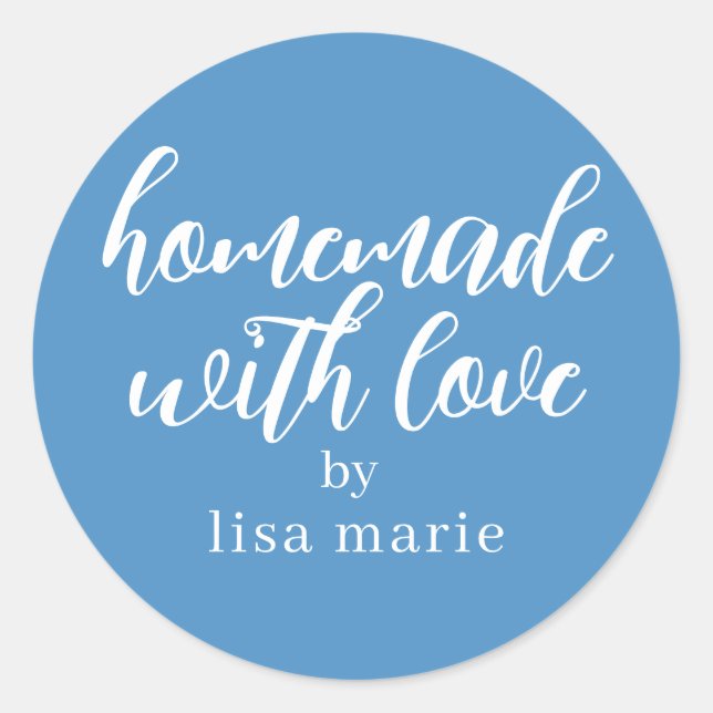 Sticker Rond Homemade with Love Personalized Azure Blue Gift (Devant)