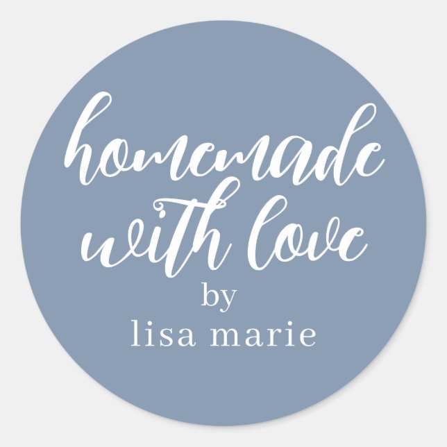 Sticker Rond Homemade with Love Personalized Dusty Blue Gift (Devant)