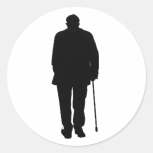Sticker Rond Homme âgé Marcher noir Silhouette dessin Art