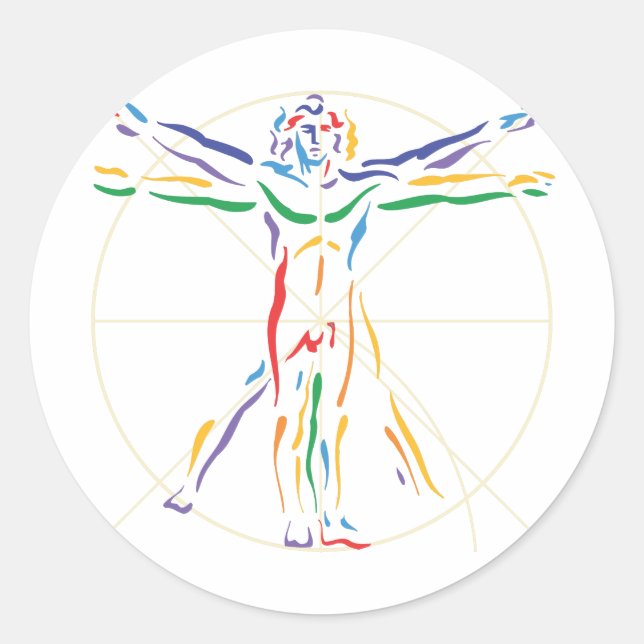 Sticker Rond Homme d'anatomie DaVinci en Chakra (Devant)