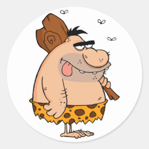 STICKER ROND HOMME DES CAVERNES TENANT LE CLUB