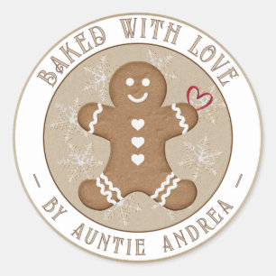 Sticker Rond Homme en pain d'épices avec flocons de neige de va