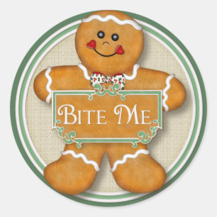 Sticker Rond Homme en pain d'épices - Bite Me