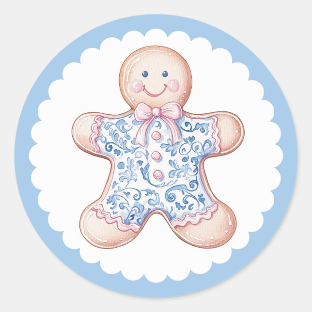 Sticker Rond Homme en pain d'épices rose et bleu (Devant)