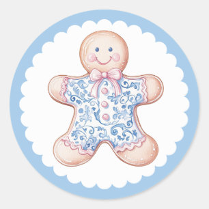 Sticker Rond Homme en pain d'épices rose et bleu
