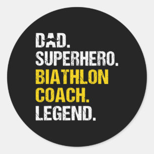 Sticker Rond Homme Papa Superhero Biathlon Entraîneur Funny Bia