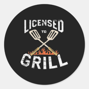 Sticker Rond Hommes Autorisés À Griller Emblem Poche Barbecue C