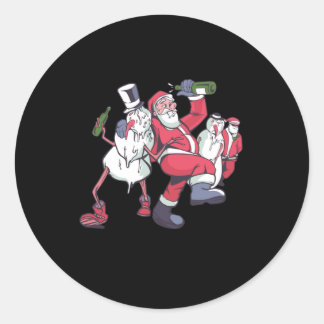 Sticker Rond hommes de neige père Noël ivre