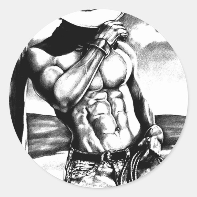 Sticker Rond Hommes Elégant Art Moderne Dessin Western Cowboy (Devant)