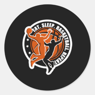 Sticker Rond Hommes Femmes Garçons Filles Mangent Sleep Basketb