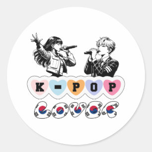 Sticker Rond Hommes Idols Femme Chantant Coeurs KPop Corée Love