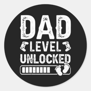 Sticker Rond Hommes Niveau Papa Déverrouillé Nouveau Gamer Genr