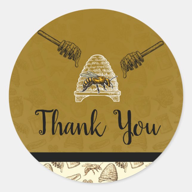 Sticker Rond Honey Bee Beehive Anniversaire Fête Favoriser Merc (Devant)