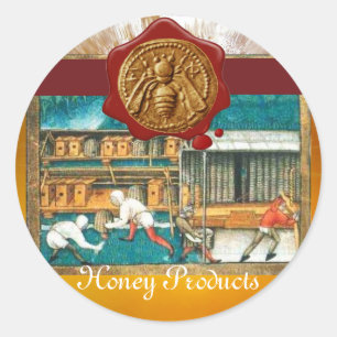 STICKER ROND HONEY BEE, BEEKEEPER RED WAX SEAL