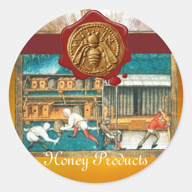 STICKER ROND HONEY BEE, BEEKEEPER RED WAX SEAL (Devant)