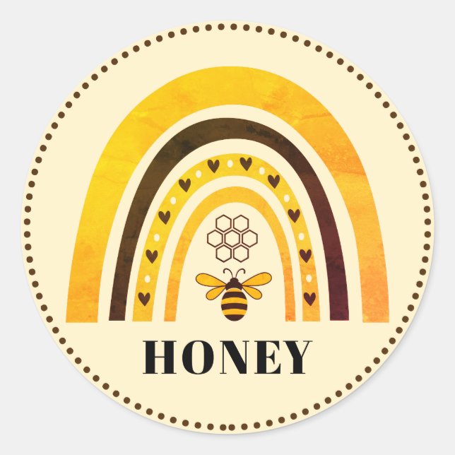 Sticker Rond Honey Bee Boho Rainbow Honey (Devant)