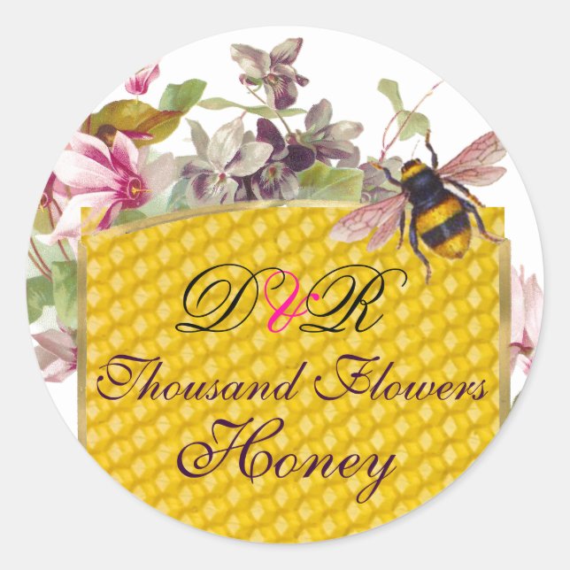 STICKER ROND HONEY BEE, CYCLAMEN ROSE FLEURS DE L'APPAREIL MONO (Devant)