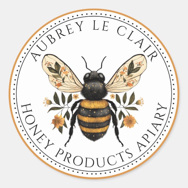 Sticker Rond Honey Bee Floral Honey Apiary (Devant)