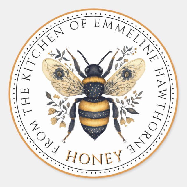 Sticker Rond Honey Bee Floral Honey Label (Devant)
