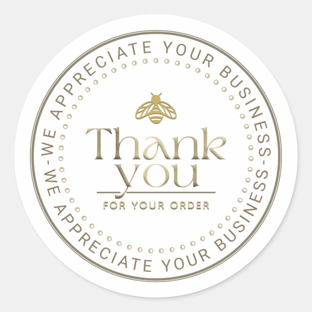 STICKER ROND HONEY BEE LOGO D'OR 3D EN AVRIER MERCI D'AFFAIRES (Devant)
