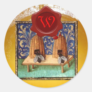 STICKER ROND HONEY BEE, MONOGRAMME DE SCEAU DE CIRE ROUGE