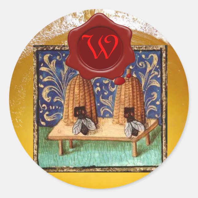 STICKER ROND HONEY BEE, MONOGRAMME DE SCEAU DE CIRE ROUGE (Devant)