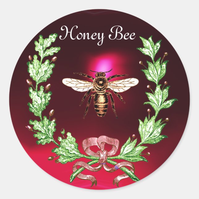 STICKER ROND HONEY BEE, WREATING AVEC DES FEUILLES DE CHÊNE ET  (Devant)
