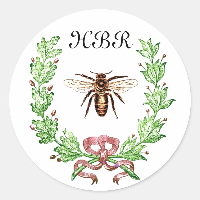 STICKER ROND HONEY BEE, WREATING AVEC DES FEUILLES DE CHÊNE ET  (Devant)