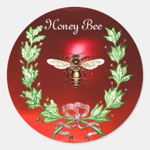 STICKER ROND HONEY BEE, WREATING AVEC DES FEUILLES DE CHÊNE ET 