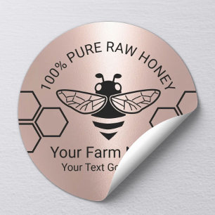 Sticker Rond Honey Jar Bee Apiary Beekeeper Farm Rose Gold