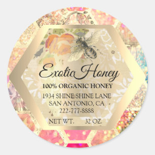 Sticker Rond Honey Jar Honeybee Honeycomb Apiary Gold Parties s