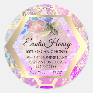 Sticker Rond Honey Jar Honeybee Honeycomb Apiary Parties scinti
