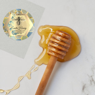 Sticker Rond Honey Jar Honeybee Honeycomb Bee Apier bleu