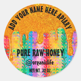 Sticker Rond Honey Jar Honeybee Honeycomb Gold Dribows