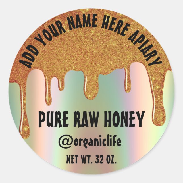 Sticker Rond Honey Jar Honeybee Honeycomb Gold Drigraph (Devant)