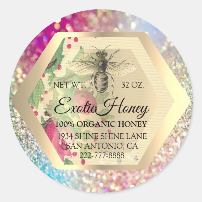 Sticker Rond Honey Jar Honeybee Honeypeb Apior rose GREE (Devant)