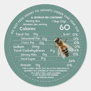 Sticker Rond Honey Nutrition Facts Infection Warning & Bee Gree