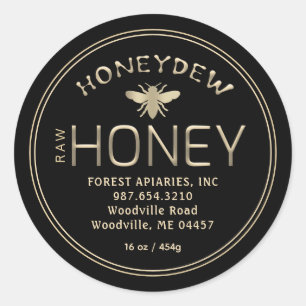 Sticker Rond HONEYDEW FORÊT HONEY Or sur le noir avec l'abeille