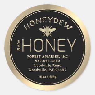 Sticker Rond HONEYDEW FORÊT HONEY Or sur le noir avec l'abeille